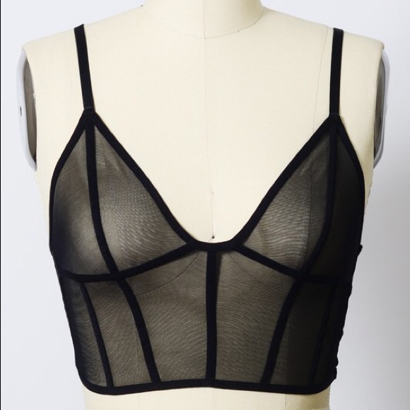 Black Mesh Long Line Bralette - Picture 4 of 5